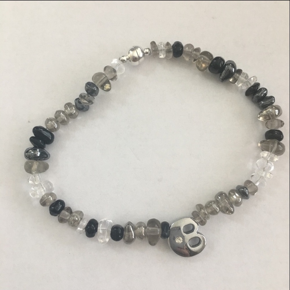 Natural hematite black onyx rock crystal initial B magnetic clasp bracelet